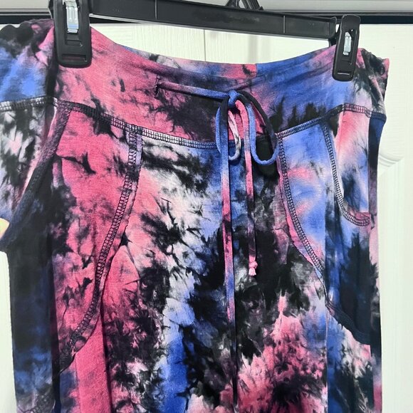 Coin 1804-Women's Maxi Tie Dyed Skirt-Pockets/Drawstring-Large-Black/Red/Blue - Picture 6 of 12